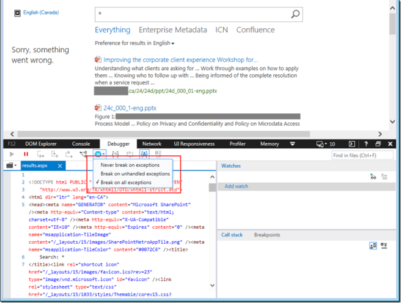 3 - Developer Tools - Debugger - Break on all exceptions