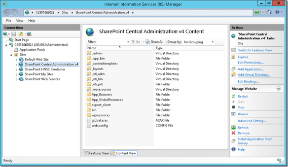 IIS Manager - CA content view