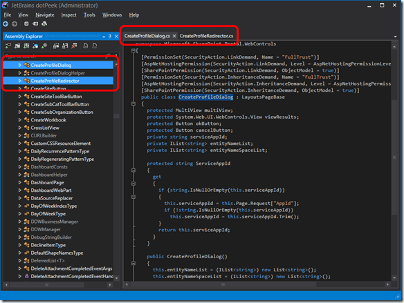 JetBrains dotPeak MS.SP.Portal.CreateProfile classes